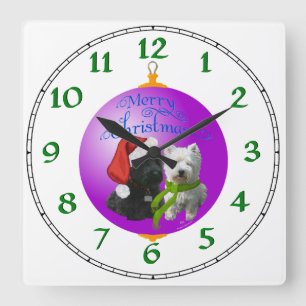 Westie Scottie Christmas Ornament Quadratische Wanduhr