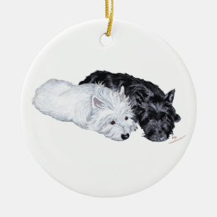 Westie & Scottie entspannt Keramik Ornament