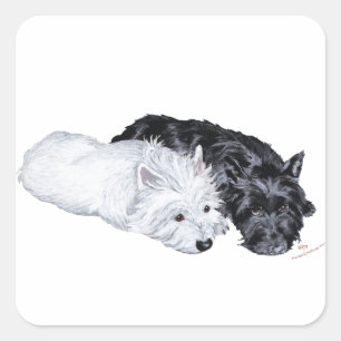 Westie & Scottie entspannt Quadratischer Aufkleber