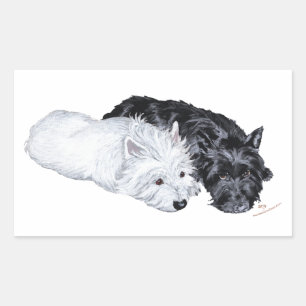 Westie & Scottie entspannt Rechteckiger Aufkleber