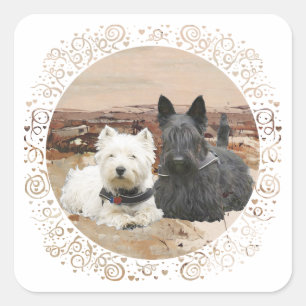 Westie & Scottie Gemeinsam Herbst Quadratischer Aufkleber