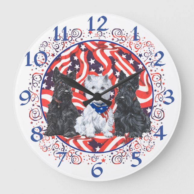 Westie & Scottie Terrier Clock Große Wanduhr (Vorderseite)