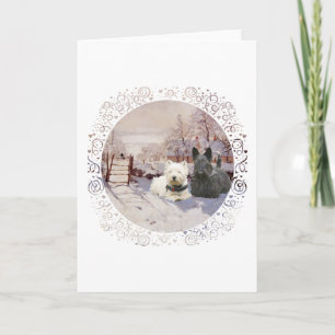 Westie & Scottie Winter Elster Feiertagskarte