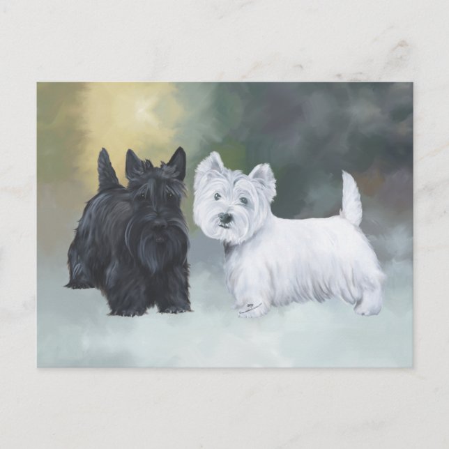 Westie Scottie Wintertime Postkarte (Vorderseite)