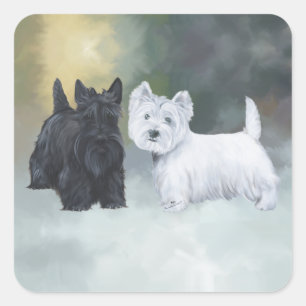 Westie Scottie Wintertime Quadratischer Aufkleber