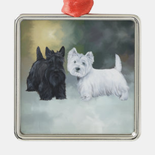 Westie Scottie Wintertime Silbernes Ornament