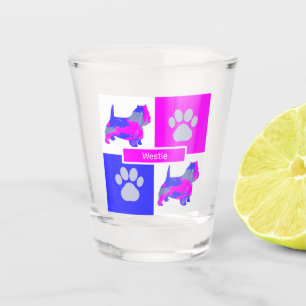 Westie Silhouette Dog & Paw Pink Blue Square Schnapsglas