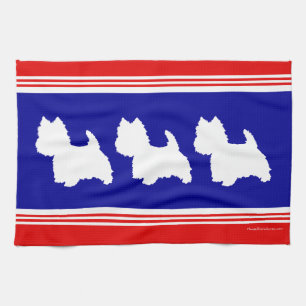 Westie Silhouette Rot Weiß Blau Handtuch