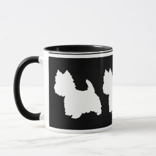 Westie Silhouette White on Black Tasse