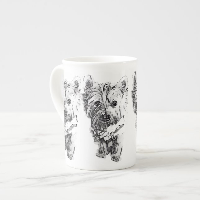Westie Skizzeknochen-China-Tasse Prozellantasse (Vorderseite Links)