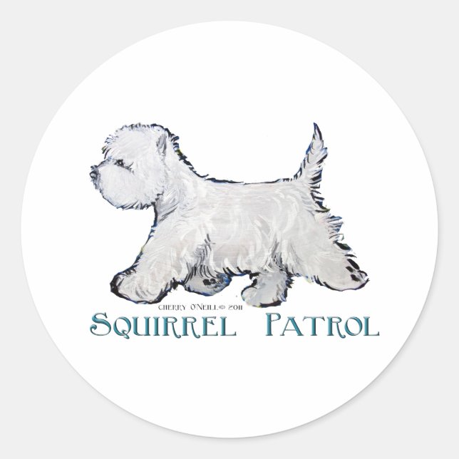 Westie Squirrel Patrol Runder Aufkleber (Vorderseite)