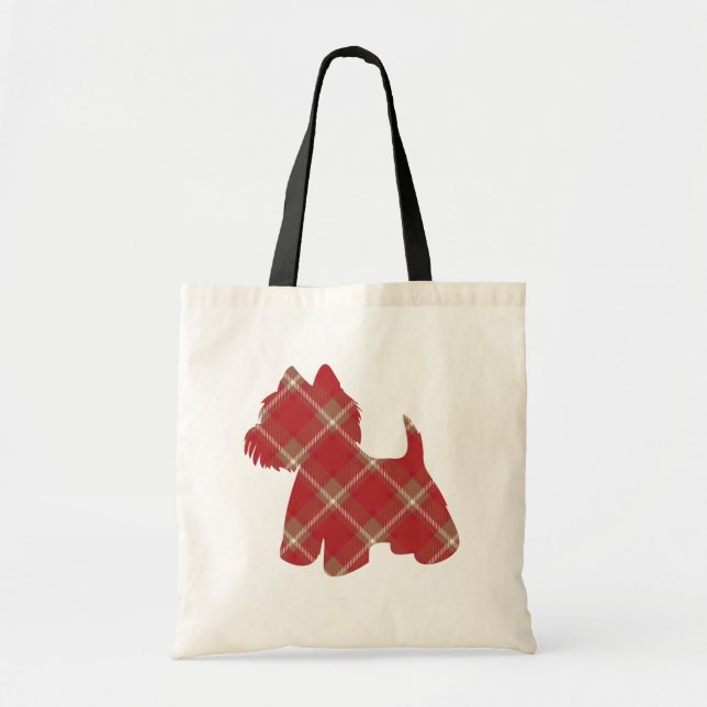 Westie Tartan Kariert Tote Bag - Rot Tragetasche (Vorne)