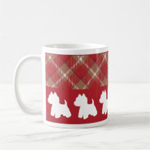 Westie Tasse Diagonal Kariert Red Bottom Design