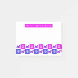 Westie Terrier Dog & Paw Hot Pink & Blue Silhouett Post-it Klebezettel