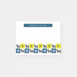 Westie Terrier Dog & Paw Yellow &Blue Grid Post-it Klebezettel