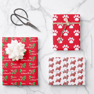 Westie Terrier Dog Silhouette Green Merry Woofmas Geschenkpapier Set