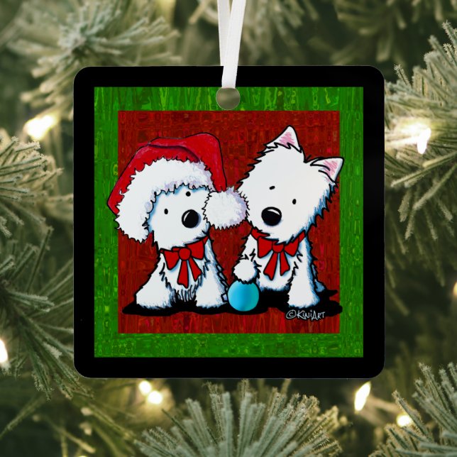 Westie Terrier Duo Christmas Ornament Aus Metall (InSitu)