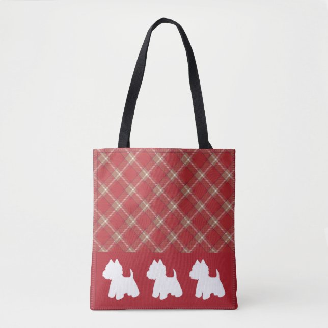Westie Tote Bag Red Kariert (Vorderseite)