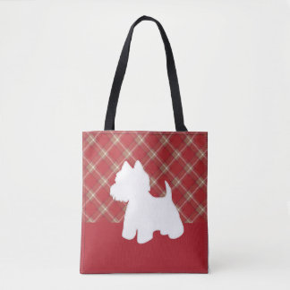Westie Tote Bag Red Kariert