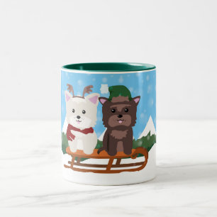 Westie und Cairn-Terrier-Winter-Feiertags-Tasse Zweifarbige Tasse