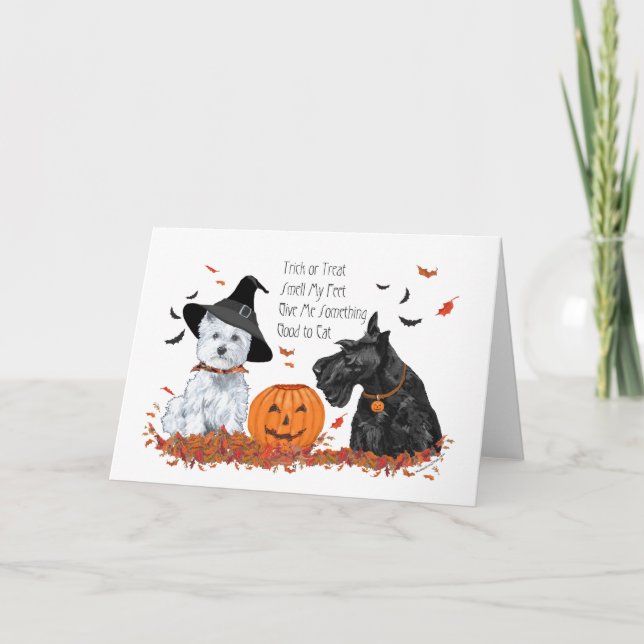 Westie und Scottie Halloween Karte (Vorderseite)