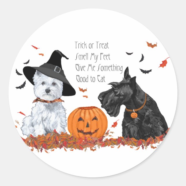 Westie und Scottie Halloween Runder Aufkleber (Vorderseite)