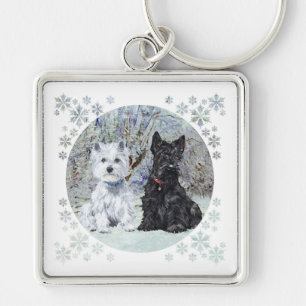 Westie und Scottie in schneelandschaft Schlüsselanhänger