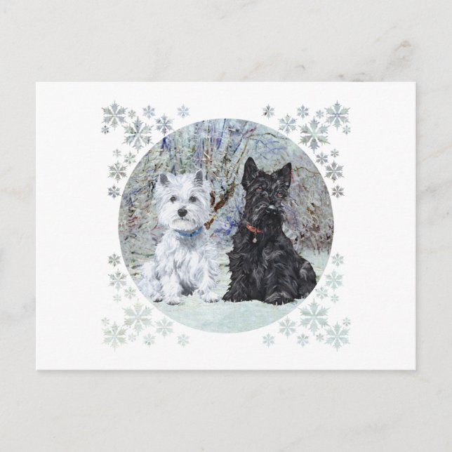 Westie und Scottie in Snowy Landscape Postkarte (Vorderseite)