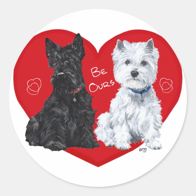 Westie und Scottie Valentine Runder Aufkleber (Vorderseite)