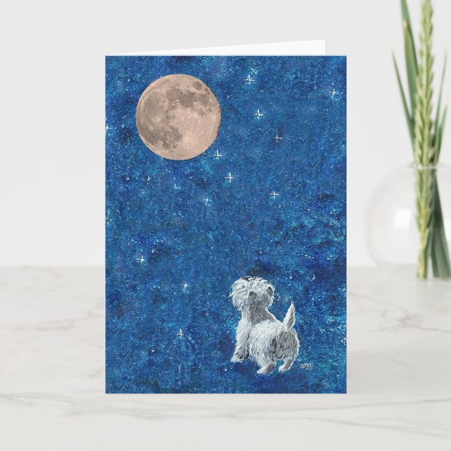 Westie und Vollmond Karte (Vorderseite)