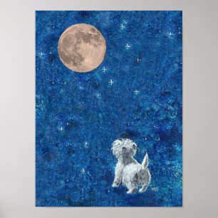 Westie und Vollmond Poster