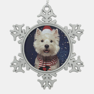 Westie Weihnachten Schneeflocken Zinn-Ornament