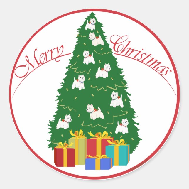 Westie-Weihnachtsbaum Runder Aufkleber (Vorderseite)