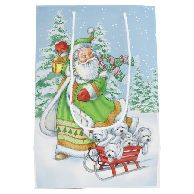 Westie Weihnachtsgeschenk-Tasche "frohe Geräusche" Mittlere Geschenktüte (Rückseite)