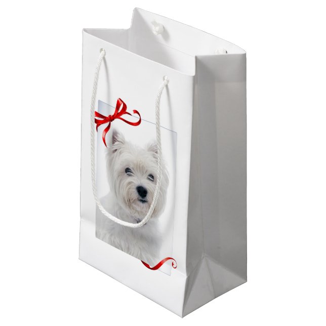Westie Weihnachtsgeschenk-Tasche Kleine Geschenktüte (Vorderseite Schrägansicht)