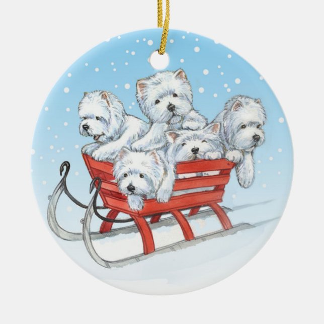 Westie Weihnachtsverzierung durch Borgo Keramikornament (Vorne)