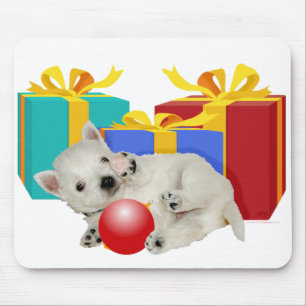 Westie-Welpe mit Weihnachtsgeschenken Mousepad