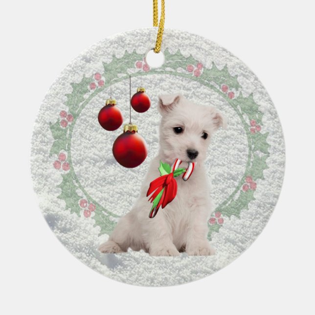 Westie Welpe umarmt u. küsst &Warm Keramik Ornament (Vorne)