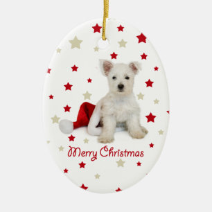 Westie Welpen-ovale Weihnachtsbaum-Verzierung Keramik Ornament