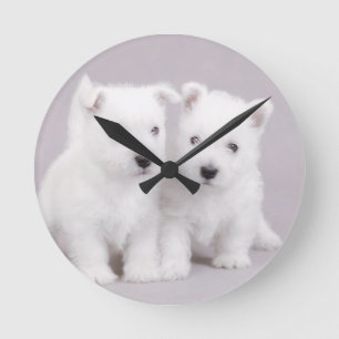 Westie Welpen Runde Wanduhr