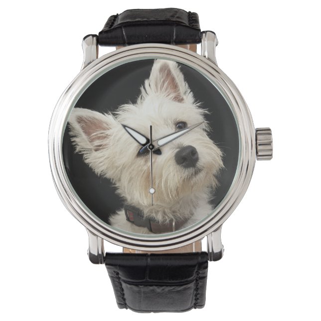Westie (West Highland Terrier) mit Kragen Armbanduhr (Vorderseite)