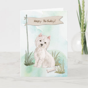 Westie West Highland Terrier Under Birthday Sign Karte