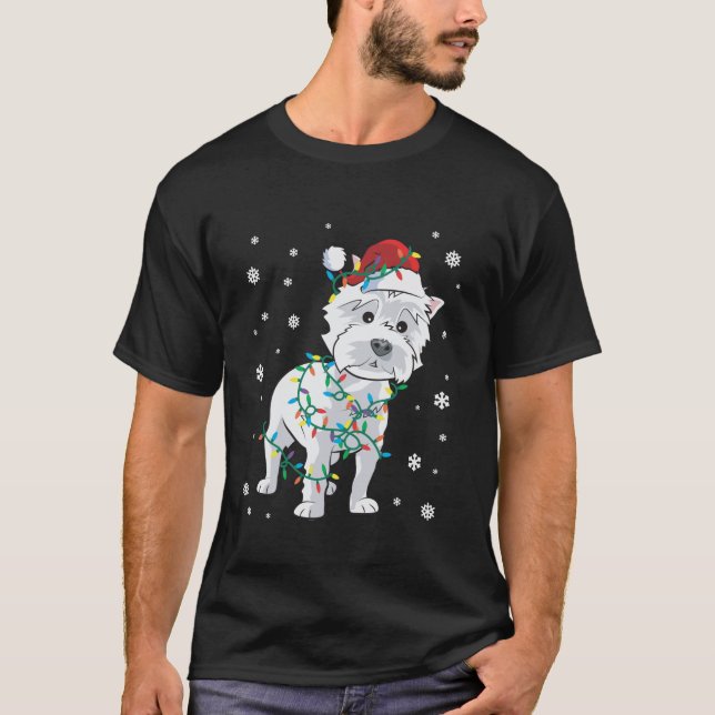 Westie West Highland Terrier Wrapped In Christmas  T-Shirt (Vorderseite)