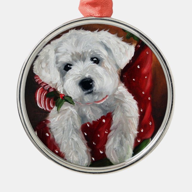 Westie Westhochlandterrier-Weihnachtsverzierung Silbernes Ornament (Vorne)