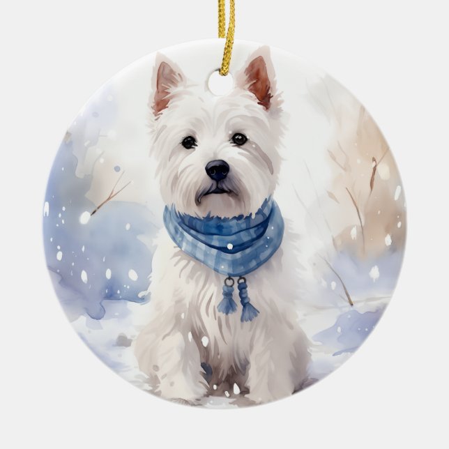 Westie Winter Christmas Keramik Ornament (Vorne)