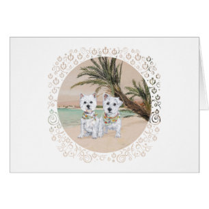 Westies an einem Palmenstrand