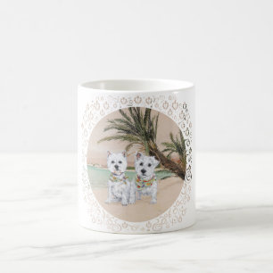 Westies an einem Palmenstrand Kaffeetasse