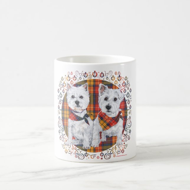 Westies auf Tartan Kaffeetasse (Mittel)