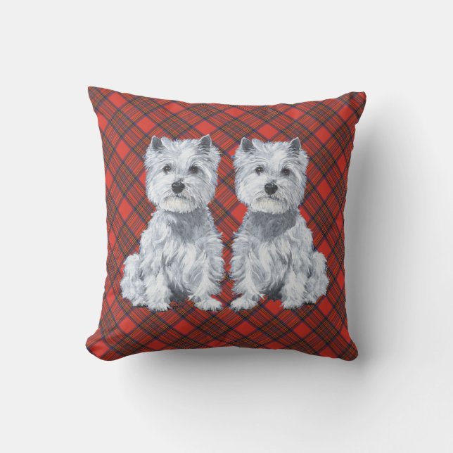 Westies auf Tartan PILLOW Kissen (Vorderseite)