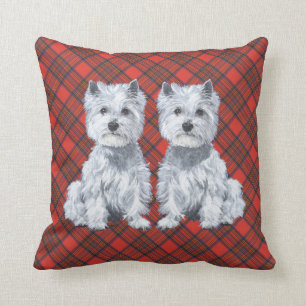 Westies auf Tartan PILLOW Kissen